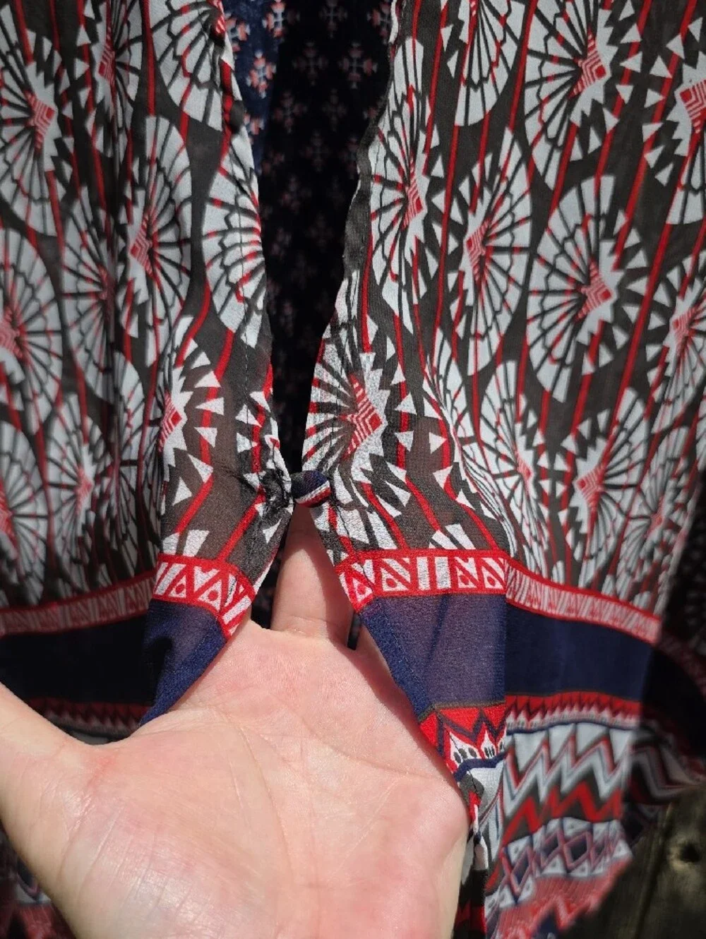 Umgee Navy and Red Geometric Open-Front Kimono Coverup Loose Small/Med